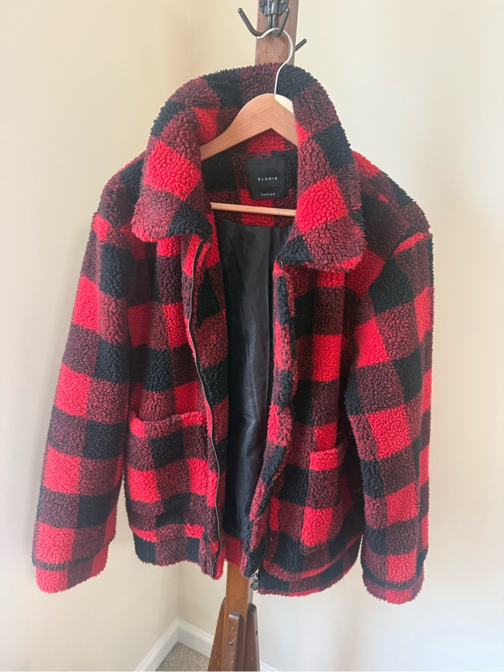 Elodie Red & Black Buffalo Check Sherpa Puffer Jacket
